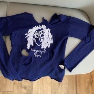 Vivienne Westwood Blue Dangerous Animal Distressed Knitted Jumper With Holes M/L